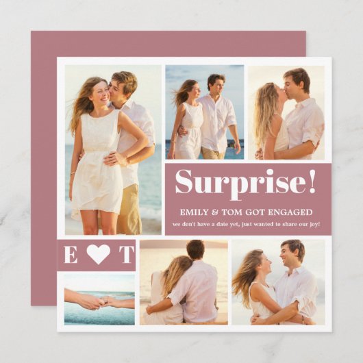 6枚の写真を飾ったダスティピンクのエンゲージメントアナウンス (正面/裏面)