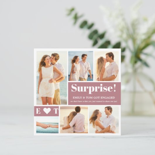 6枚の写真を飾ったダスティピンクのエンゲージメントアナウンス (スタンド正面)