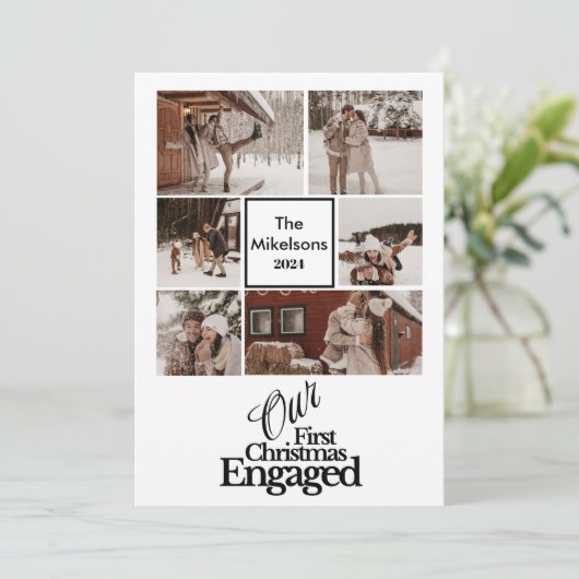 6枚の写真エレガント初めてのクリスマス婚約した シーズンカード (スタンド正面)