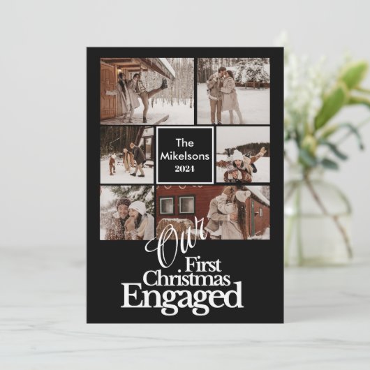 6枚の写真エレガント初めてのクリスマス婚約した シーズンカード (スタンド正面)