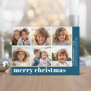 6枚の写真オフセット - メリークリスマス - ブルー シーズンカード