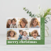 6枚の写真オフセット - 太字のメリークリスマス - 緑 シーズンカード (スタンド正面)