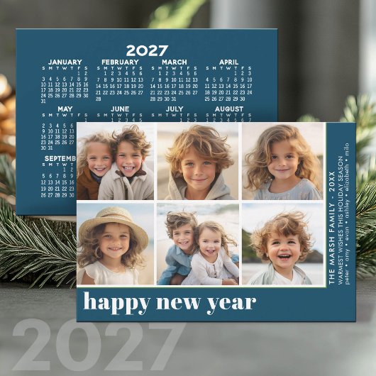 6枚の写真オフセット - 新年2027年カレンダー シーズンカード