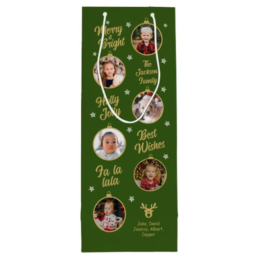 6枚の写真クリスマスバブルグリーンファミリー ワインギフトバッグ (裏面)