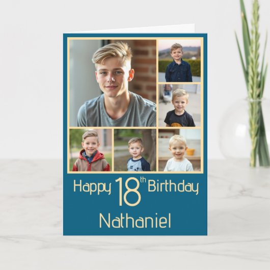 6枚の写真コラージュ18歳の誕生日カード カード (正面)