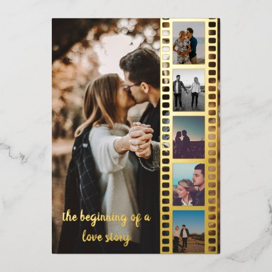 6枚の写真コラージュ・フィルム日付を保存 箔招待状 (正面)