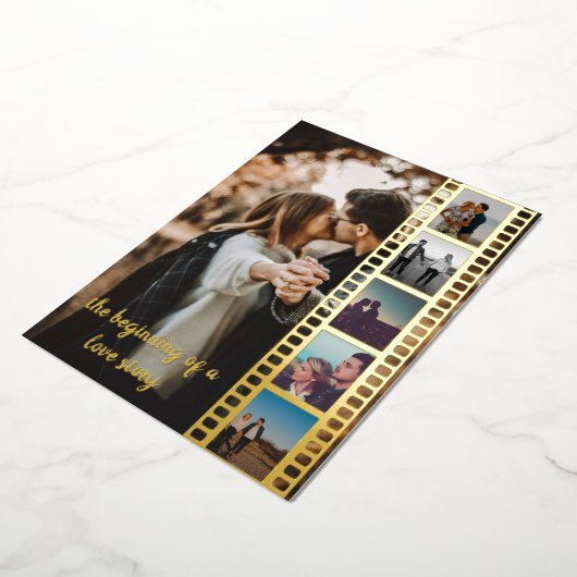 6枚の写真コラージュ・フィルム日付を保存 箔招待状 (回転した状態)