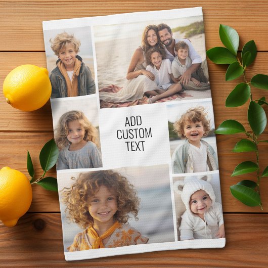 6枚の写真コラージュ – 白い背景 – 黒い文字 キッチンタオル