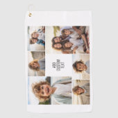 6枚の写真コラージュ – 白い背景 – 黒い文字 ゴルフタオル (正面)