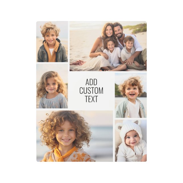 6枚の写真コラージュ – 白い背景 – 黒い文字 メタルプリント (正面)