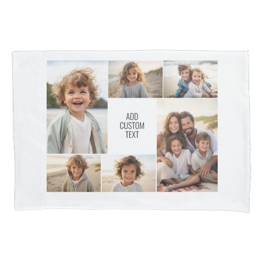 6枚の写真コラージュ – 白い背景 – 黒い文字 枕カバー (正面)