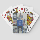 6枚の写真コラージュ – 青い背景 – 白い文字 トランプ (裏面)