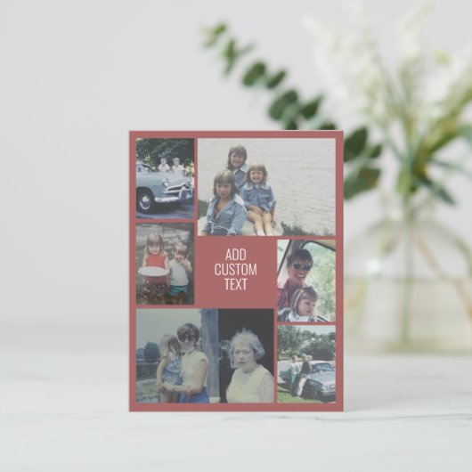 6枚の写真コラージュ – mauve背景 – 白文字 ポストカード (スタンド正面)