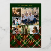 6枚の写真メリークリスマスファミリーレッドグリーン金ゴールド 箔シーズンカード (正面)