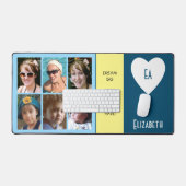 6枚の写真引用文名前を追加イニシャル青い黄色 デスクマット (キーボード&マウス)