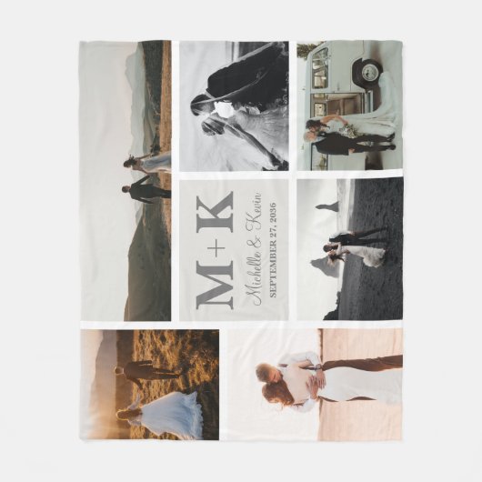 6枚の写真結婚のコラージュの新婚の写真 フリースブランケット (正面)