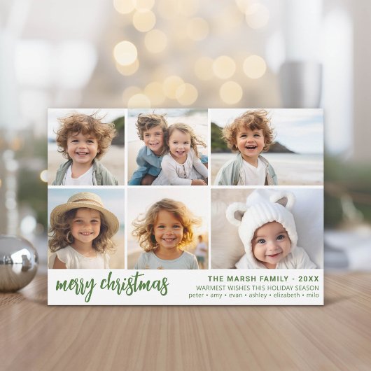 6枚の写真 - スクリプト メリークリスマス - グリーン シーズンカード