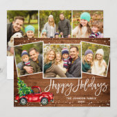 6枚の写真 レトロなクリスマスの赤いトラックの素朴なグリーティング シーズンカード (正面/裏面)