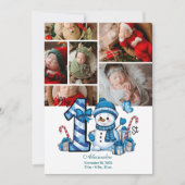 6枚の写真 青い雪だるま 初めてのクリスマス シーズンカード (正面)