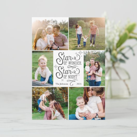 6枚の疑問に思写真で作ったクリスマスカードの星 シーズンカード (スタンド正面)