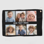 6枚の白い文字と黒 ゴルフタオル (横)