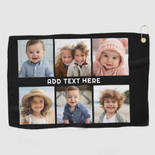 6枚の白い文字と黒 ゴルフタオル