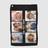 6枚の白い文字と黒 ゴルフタオル (正面)