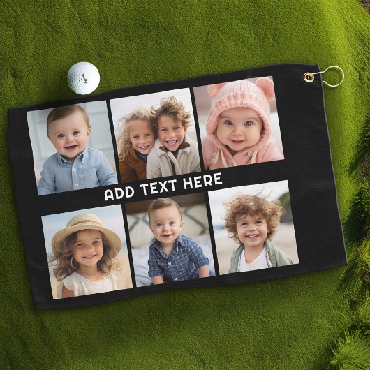 6枚の白い文字と黒 ゴルフタオル