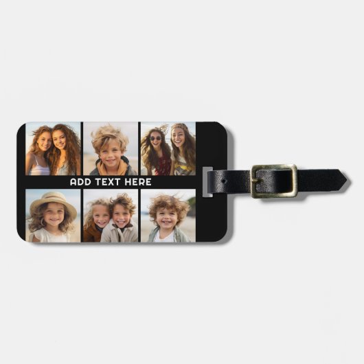 6枚の白い文字と黒 ラゲッジタグ (正面横)