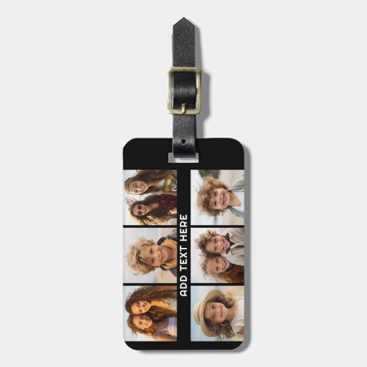 6枚の白い文字と黒 ラゲッジタグ (正面縦)