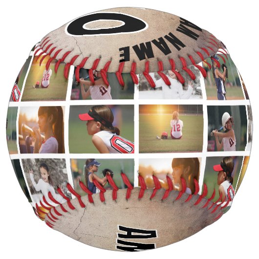 6枚の素朴フォトコラージュのプレイヤー番号チーム名 ソフトボール (正面)