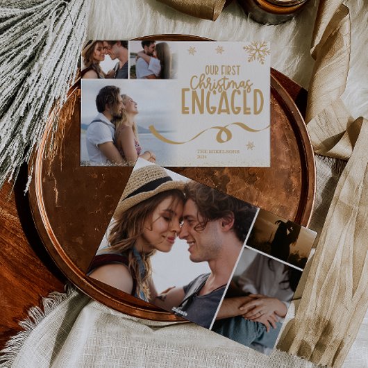 6枚の金ゴールドグリッター初めてのクリスマス 婚約した シーズンカード
