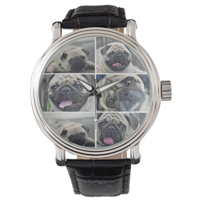 6枚カスタムの写真コラージュ時計 腕時計 (正面)