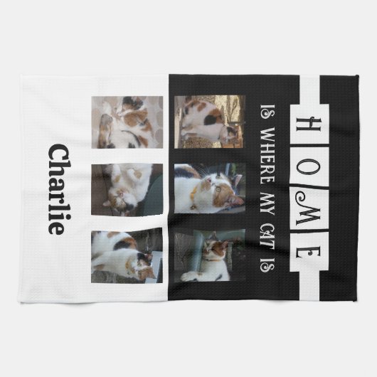 6枚パーソナライズされたのフォトコラージュ動物愛好家ブラック キッチンタオル (横)