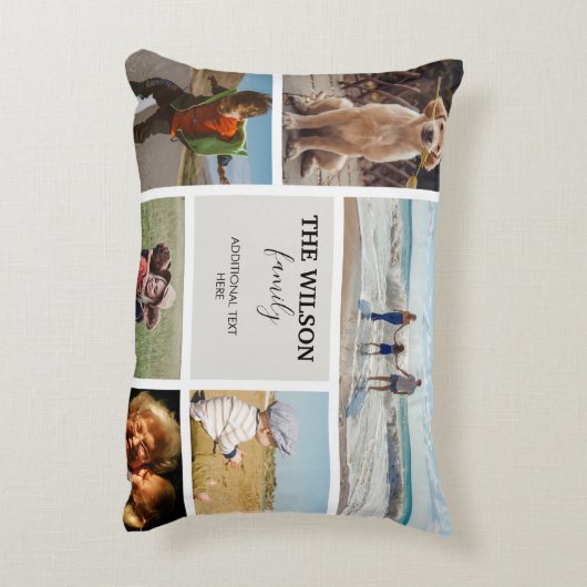 6枚パーソナライズされたのフォトファミリーメモリーコラージュ アクセントクッション (裏面(縦))