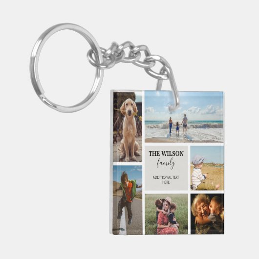 6枚パーソナライズされたのフォトファミリーメモリーコラージュ キーホルダー (正面左)