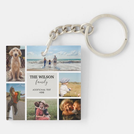 6枚パーソナライズされたのフォトファミリーメモリーコラージュ キーホルダー (裏面)