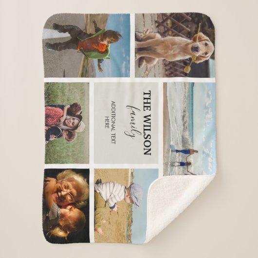 6枚パーソナライズされたのフォトファミリーメモリーコラージュ シェルパブランケット (正面)