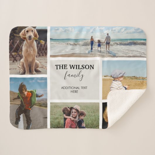 6枚パーソナライズされたのフォトファミリーメモリーコラージュ シェルパブランケット (正面(横))