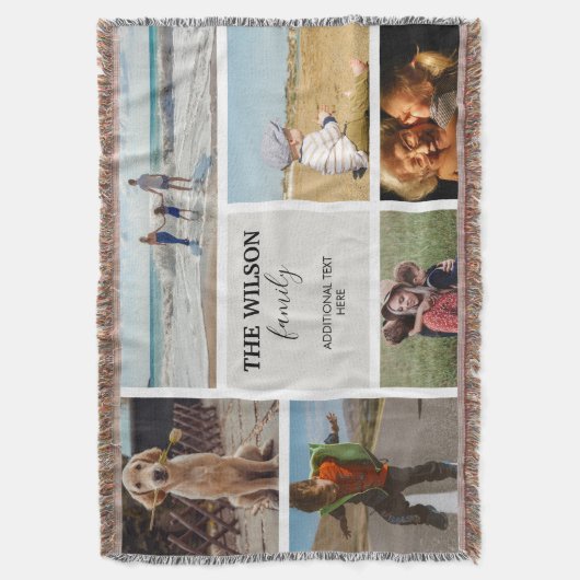 6枚パーソナライズされたのフォトファミリーメモリーコラージュ スローブランケット (正面縦)
