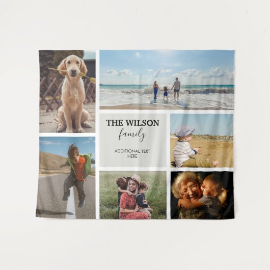 6枚パーソナライズされたのフォトファミリーメモリーコラージュ タペストリー (正面(横))