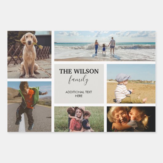 6枚パーソナライズされたのフォトファミリーメモリーコラージュ ラッピングペーパーシート (正面3)