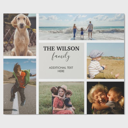 6枚パーソナライズされたのフォトファミリーメモリーコラージュ ラッピングペーパー (フラット)