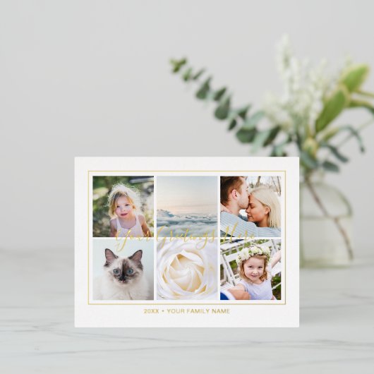 6枚パーソナライズされたの写真コラージュ書道 箔シーズンポストカード (立ち正面)