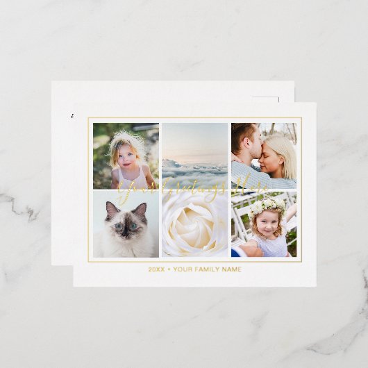 6枚パーソナライズされたの写真コラージュ書道 箔シーズンポストカード (正面/裏面)