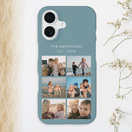 6枚フォトコラージュ ファミリーバケーション 名入れアクア iPhone 16ケース