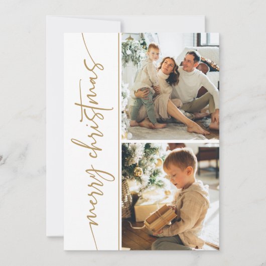 6枚ミニマルのフォトクリスマスカードモダン金ゴールドエレガント シーズンカード (正面)