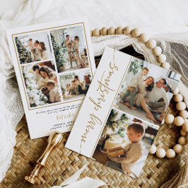 6枚ミニマルのフォトクリスマスカードモダン金ゴールドエレガント シーズンカード