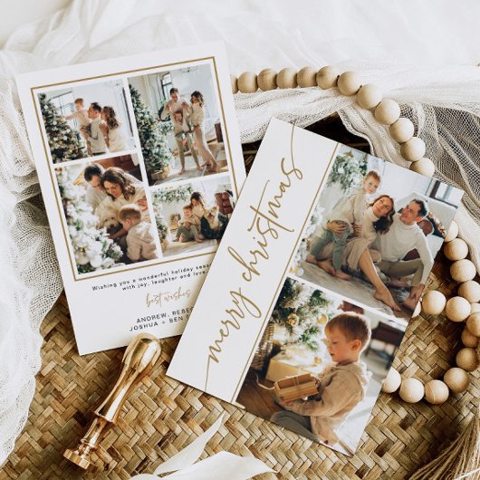 6枚ミニマルのフォトクリスマスカードモダン金ゴールドエレガント シーズンカード