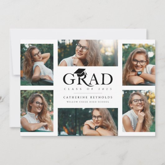 6枚モダンの写真の卒業発表 招待状 (正面)